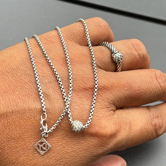 David Yurman Sterling Silver Diamond Ring & Necklace Set ✨FIRM✨ - Picture 1 of 17
